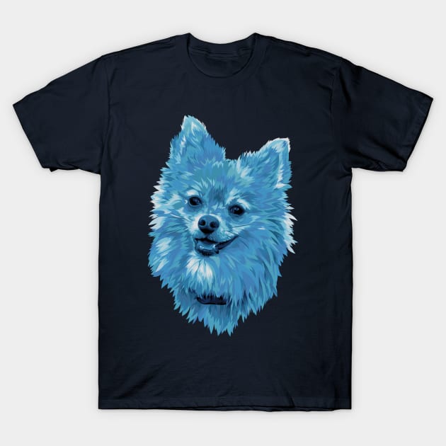 Cute Blue Pomeranian Dog Digital Art T-Shirt by polliadesign